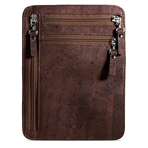 Corkor Cork Travel Neck Wallet - Vegan Slim Passport Holder RFID Blocking Travel Pouch to Protect Cash, Credit Cards and Travel Documents, Brown, Neck Wallet