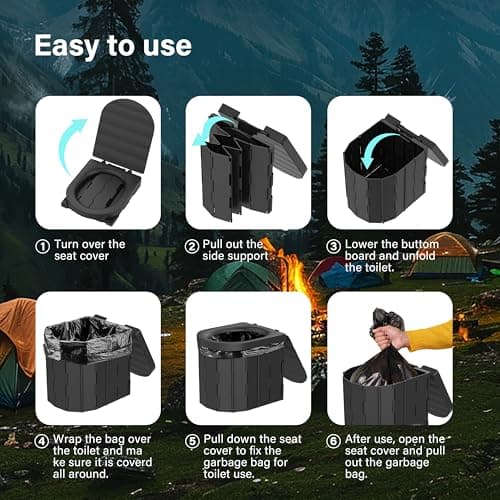 Portable Camping Toilet for Adults with Lid, Foldable Travel Toilet with Carry Bag & Disposal Bags, Outdoor Portable Toilet for Camping, Fishing, Campervan, Caravan & Festivals, 150kg Load Capacity — view 3