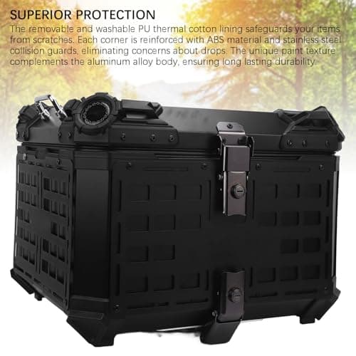 Cuifati Motorcycle Top Box 55L, Aluminum Luggage Case with Anti Theft Lock Quick Release Waterproofing, PU Thermal Cotton Lining Safeguards, for Travel Riding — view 5