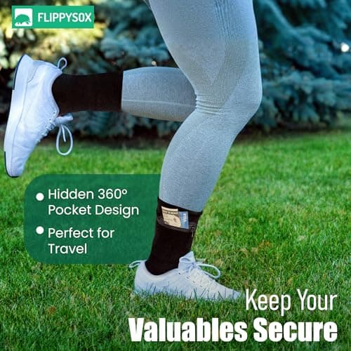 Flippysox Zipper Sock Wallet - Cotton & Polyester Zipper Socks with Pockets - Fits shoe size 6-13, Black, 6-13 — view 3