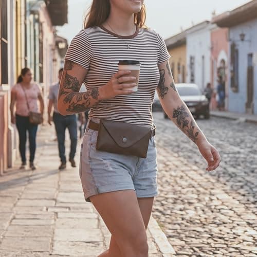 Hide & Drink, Rustic Leather Waist Pouch, Fanny Pack, Bag, Purse, Phone Holder Cable Case, Samsung iPhone, Easy Travel for Digital Nomads Handmade, Bourbon Brown, 10 x 1.75 x 6 inches, Classic — view 3