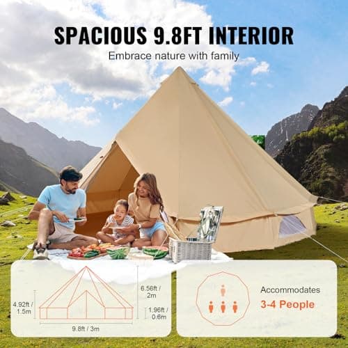 VEVOR Canvas Bell Tent, 4 Seasons 3 m/9.8ft Yurt, Canvas for Camping with Stove Jack,Family Camping Outdoor Hunting Party — view 5