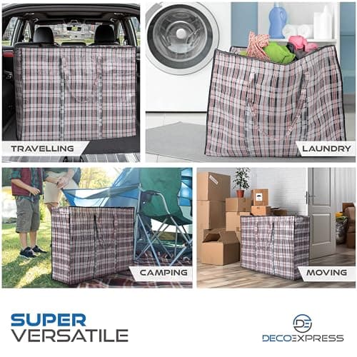 DECO EXPRESS Laundry Bags XXL, Pack of 8, 107L Strong, Durable & Reusable Extra Large Storage Bags with Zips, Ideal for Moving, Shopping, Packing, Laundry & Clothes Storage (76 X 59 X 24 CM) — view 2