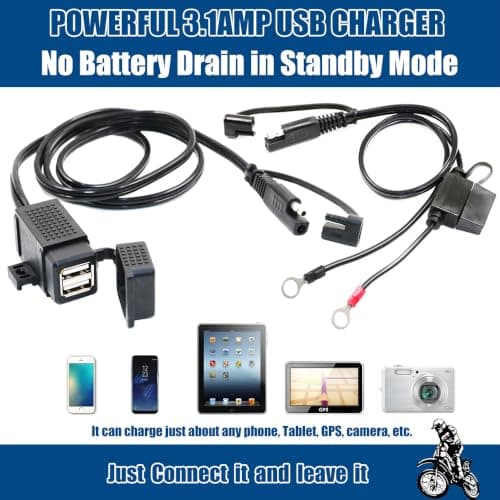 MOTOPOWER MP0609EA 3.1Amp Waterproof Motorcycle Dual USB Charger Kit with Fused SAE Ring Terminal Cable Harness — view 3