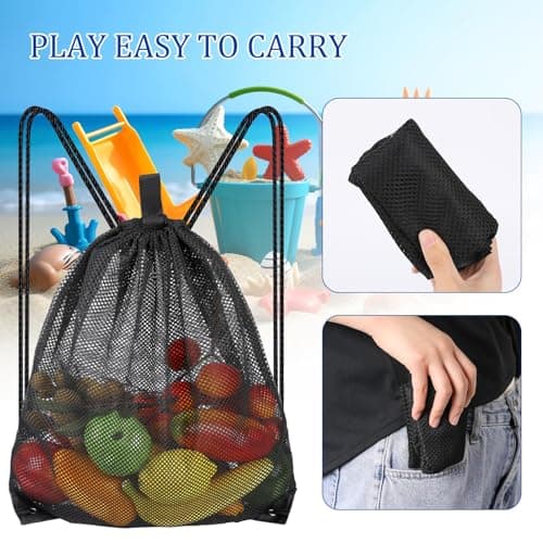 Sliverdew Large Mesh Drawstring Bag, Black Drawstring Backpack Bags Sports Team Gym Ball Bag Mesh Draw String Bag for Swimming, Laundry, Clothes, Pool, Beach, Travel 45×60cm — view 4