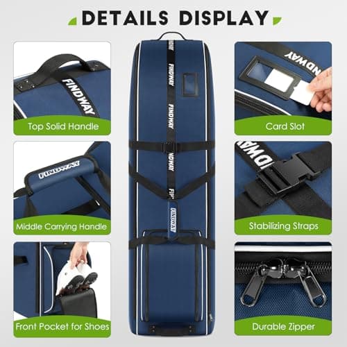 Findway Golf Travel Bag with Wheels, Waterproof, 900D Heavy-Duty Oxford, Premium Padded Flight Case with Removable Pad for Airline Club Protection (Blue) — view 4