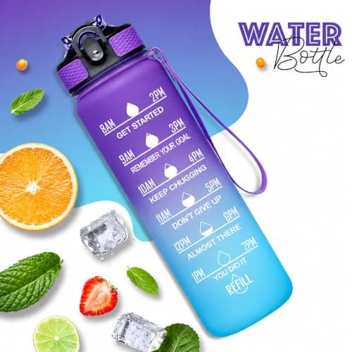 Active 100 1L Water Bottle with Straw, Motivational Time Marking | Dishwasher Safe | Leak-Proof | BPA-Free Drinks Bottle for Fitness, Work, Travel & Outdoor Use — view 3