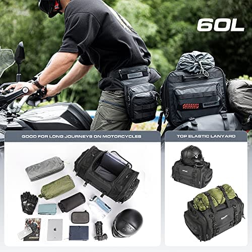 Rhinowalk Motorcycle Travel Luggage, Motorcycle Tail Bag,Waterproof All Weather/Trunk/Rack Bag with Sissy Bar Straps-Black — view 4