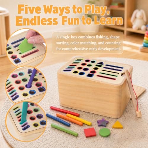 KASURE Montessori Wooden Toddler Travel Toys for 3+ Year Old Boys Girls, 5 In 1 Color Montessori Toys Educational Stocking Fillers Color Sorting Wooden Learning Toys for Boys Girls — view 3