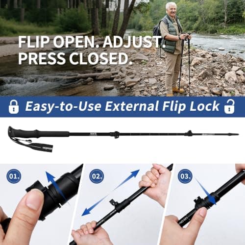 Trekking Poles for Seniors, 2 Pack Flip-Lock Adjustable Walking Sticks, 240g — view 3