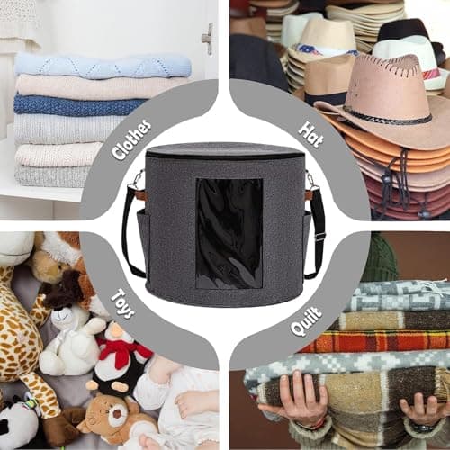 Large Hat Cover - Portable Hat Storage Box with Clear Front Dustproof Lid | Visible Hat Container for Sunhats, Hats, Fedoras, Cupboard Containers, Stackable Organiser, Travel Storage — view 3