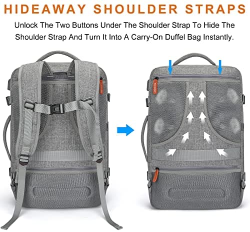 Carry on Backpack, Extra Large 40L Flight Approved Travel Backpack for Men & Women,Expandable Large Suitcase Backpacks With 4 Packing Cubes,Water Resistant Luggage Daypack Business Weekender Bag,Grey — view 3