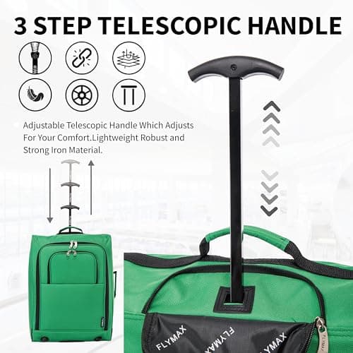 55x40x20 Ryanair Cabin Bag Hand Luggage Lightweight Suitcase Approved Carry on Luggage 1.4kg 44L Fit Green — view 5
