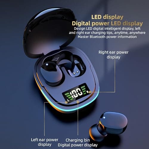 HOGKMOHK Wireless Earbuds, Earphones Bluetooth 5.3, Touch Control Noise Reduction Headphones for Work/Sport,HiFi Digital LED Display Charging Case, IP7 Waterproof Mini Ear Buds — view 2