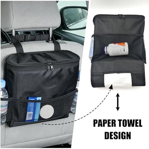 KASESSS Car Seat Organiser with Insulated Cool Bag, Oxford Cloth Multi-Pocket Car Organiser with Tissue Holder, Water Bottle Pockets, Foldable Thermal Cooler Bag for Most Cars Family Road Trip — view 3
