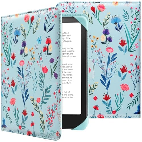 HoYiXi Universal Case for 6-inch Kindle eReader Compatible with Kobo/Voyaga/Pocketbook/Tolino E-book reader,6'' eReader Protective Cover with Built-in Card Slot,Black (flower 2, 6 inch) — view 2