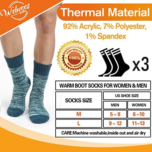 Welwoos Heated Thermal Socks for Women Winter Warm Ski Thick Boot Insulated Gift Socks Stocking Fillers for Women 3 Pairs (Purple & Blue & Grey B,L) — view 6
