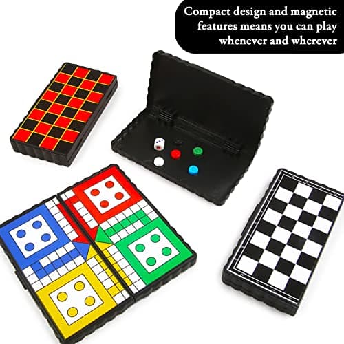 abeec 4 Mini Magnetic Games – 4 x Travel Games Includes Chess, Snakes And Ladders, Ludo & Draughts – Plane Activities For Kids - Travel & Pocket Games - Mini Travel Games — view 5