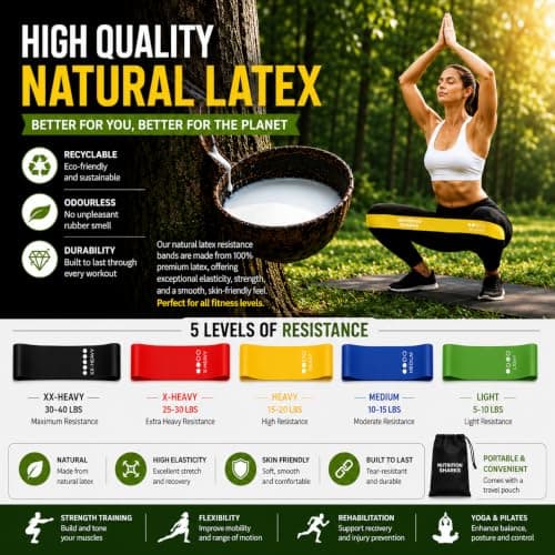 Resistance Bands Set of 5 Levels With Carry Pouch Elastic Bands For Exercise Loop Bands For Women & Men, Elastic Fitness Band For Strength Training, Pilates, Yoga, Home Workouts, Stretching, Rehab — view 4