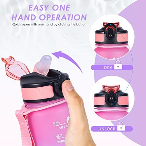 SUPPRUI Water Bottles with Straw,600ml Kids Water Bottle with time markings,Motivational Drink Bottles Leakproof and BPA-free (Purple) — view 3