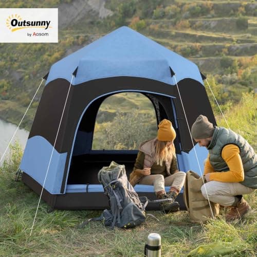 Outsunny Double Layer Instant Pop Up Tent with Rainfly 4 Person Blue — view 2