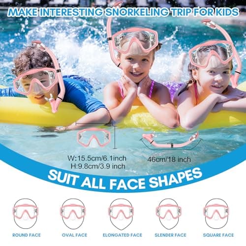 HiiPeak Kids Snorkel Set, Dry Top Snorkel Mask Snorkelling Package, Snorkelling Diving Mask with Breathing Tube Panoramic View Tempered Glass Anti-Fog, Children Swimming Goggles,Snorkeling Gear — view 4