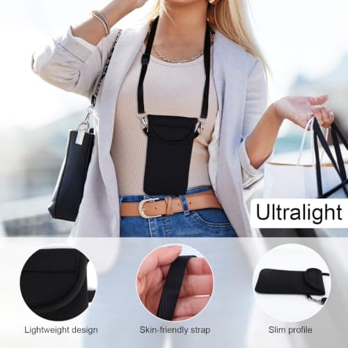 XIHIRCD Universal Cell Phone Pouch with Neck Strap, Black — view 4