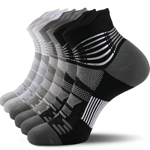 IRAMY Compression Ankle Support Socks Men Running Coolmax Wicking Cushioned Athletic Plantar Fasciitis Relief Women 3 Pairs (Black+White+Dark Grey L)