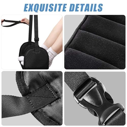Satiskid Adjustable Foot Hammock for Flight with Removable Support Plate & Sleep Kit (Eye Mask + Earplugs) | Ergonomic Leg Rest for Long Haul Flights, Office & Travel | Includes Drawstring Storage Bag — view 3