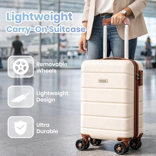Tavoxda Cabin Suitcase Hand Small Travel Luggage, Carry On Suitcase with ABS Hard Shell Spinner &Removable Wheels for Ryanair, Wizz Air, 40x30x20cm Airline Approved, 16 Inch, White — view 4