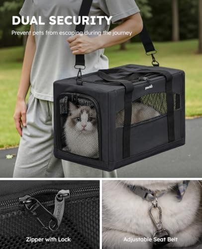 pecute Cat Carrier XL, Extra Large Stable Cat Carrier Handbag, Dark Grey — view 3