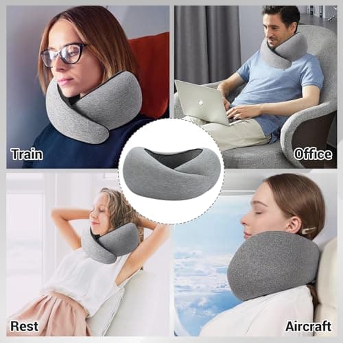 Outney Travel Pillow for Airplanes 2026 Veritable Chin Support Travel Neck Pillow 100% Pure Memory Foam Full Neck Surround Pillows for Traveling Flight Sleeping Portable Travel Essentials (Grey) — view 6