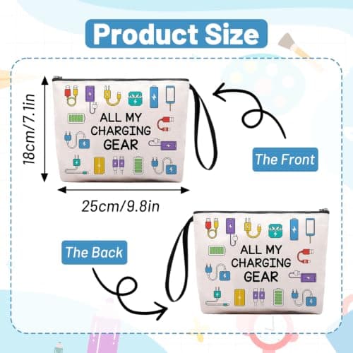 Nhemeylp Travel Cable Organiser Bag, Waterproof Linen Cable Bag with Wrist Strap, Double-Sided Print Charger Bag Cable Tidy Storage for Chargers Cords Power Bank, Tech Gifts for Women Men — view 2