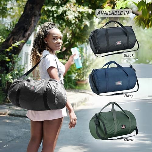 Gym Duffle Bag 30L with Shoe Compartment, Foldable Waterproof Sports Holdall for Men & Women, Lightweight Travel Gym Bag with Shoes Wet Pocket & Shoulder Strap (Black) — view 5