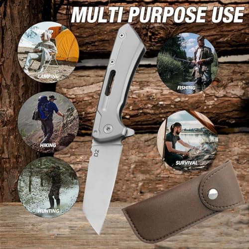 LINMOHERUI High-Carbon Steel Folding Pocket Tool, Men Cool Cutter 2.55'' Blade Folding EDC Gadgets, with Leather Storage Bag for Great Gift or Outdoor Camping — view 6