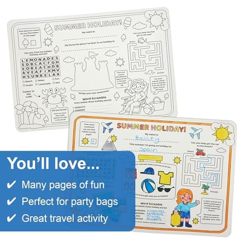 Baker Ross FN425 Summer Holiday Activity Sheets - Pack of 8, Travel Activities for Kids, Plane Entertainment for Children — view 3