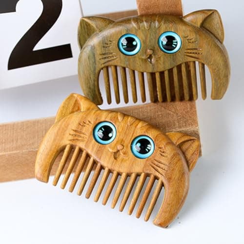 2pcs Natural Wooden Cat Design Hair Combs Travel Set — view 4