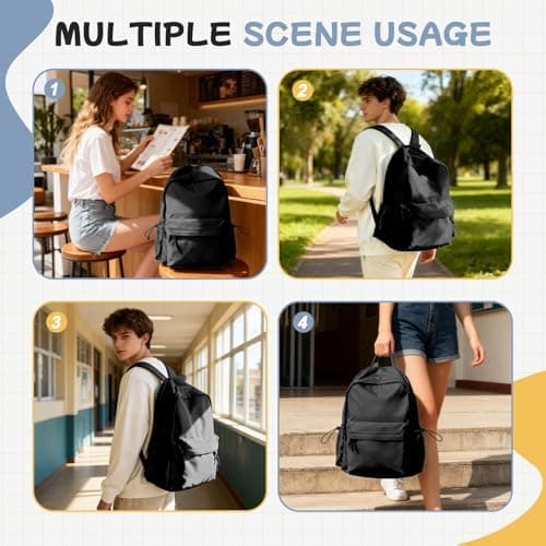 HYC00 School Backpack Womens, Causal Travel School Bags 14 Inch Laptop Backpack Rucksack Bag for Women Teenage Girls Boys Lightweight College Rucksack Water Resistant Bookbag Work Daypack, Black — view 5