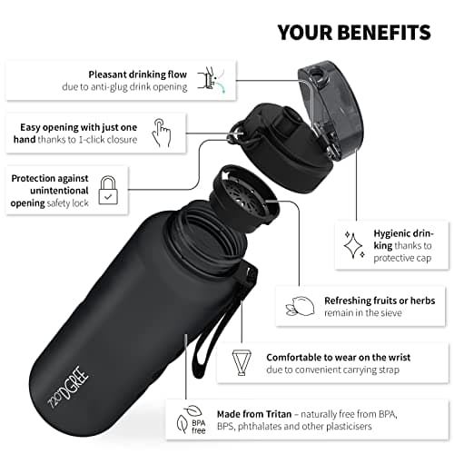 720°DGREE Water Bottle 1.5l “uberBottle“ softTouch +Sieve - BPA-Free, Leakproof, Reusable Drinking Bottle - XL Sports Bottle for all Day Hydration, Gym, Fitness, Office, University, Hiking, Travel — view 2