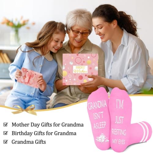 Amosking Grandma Birthday Gifts, Funny Socks with a 3D Butterfly Card — view 3