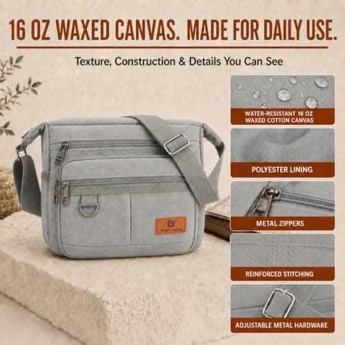 W&G traveler Rfid Blocking Crossbody Bag, Messenger Work Bag with Water Bottle Holders, 13 inch Shoulder Laptop Bag for School, Travel, Tool, Commute, Camera, Grey — view 6