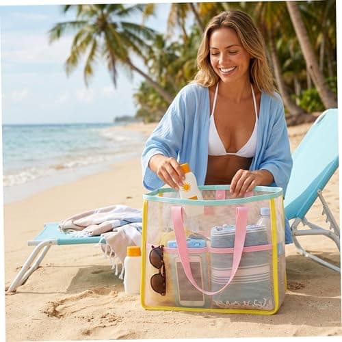 Ameble Quick-Dry Mesh Beach Bag, Net Tote with Large Capacity for Sand Toys, Pool Essentials, Shells, Wet Swimsuits, Lightweight & Breathable - Style-2 — view 5