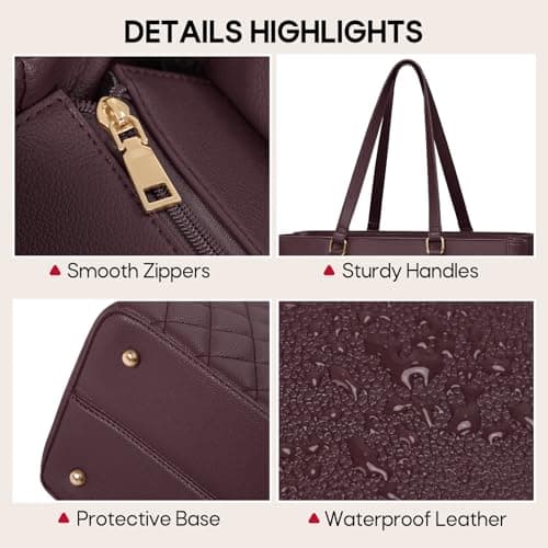 RAINSMORE Laptop Handbags for Women 15.6 Inch Ladies Work Bags with Compartments, PU Leather Laptop Tote Bag Waterproof Large Handbag Shoulder Bag for School Office Business — view 5