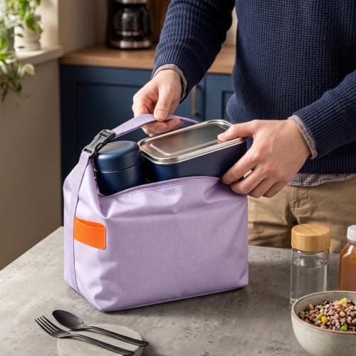 Aucuu Insulated Lunch Bag, Reusable Lunch Bags, Leakproof Lunch Box Tote Bag, Large Capacity Cooler Bag, Thermal Food Bag for Office School Picnic-8L (Purple) — view 6