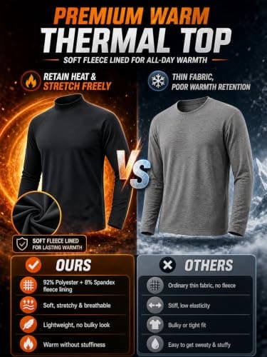TACVASEN Thermal Top Men Long Sleeve T Shirt Turtle Neck Jumper Black XL — view 5