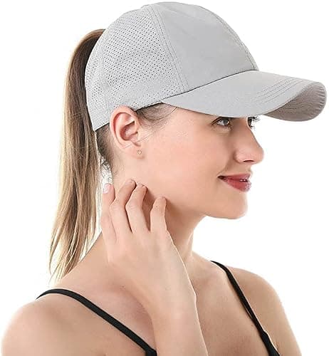 Baynetin Womens Criss Cross Ponytail Baseball Cap,High Messy Bun Ponycap Quick Drying Mesh Outdoor Sports Hat with Ponytail Hole Adjustable Travel Summer Hat (Light Grey, One Size) — view 4