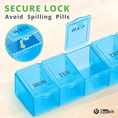 7-Day Pill Organiser Box, 1 Time Daily Medicine Storage Case, Blue — view 3