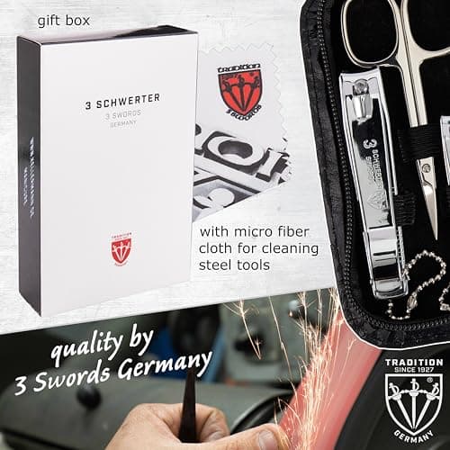 3 Swords Germany - brand quality 8 piece manicure pedicure grooming kit set for professional finger & toe nail care scissors clipper fashion leather case in gift box, Made by 3 Swords (522016) — view 6