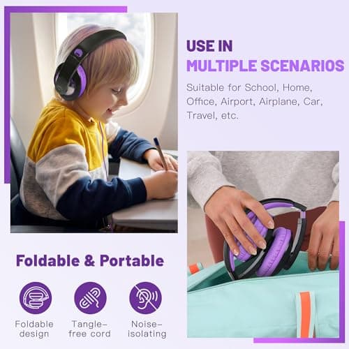 Rockpapa Comfort Foldable Kids Headphones Wired for School/Travel — view 6