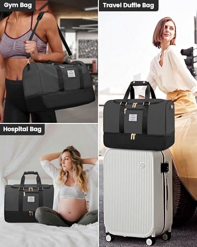 LOVEVOOK Travel Bags for Women, Waterproof Weekend Hospital Overnight Holdall with Toiletry Bag, Gym Yoga Bags with Shoe Compartment & Wet Pocket, Carry On Hand Luggage Bag for Travel Sports — view 6